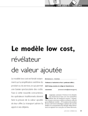 Le modèle low cost, révélateur de valeur ajoutée