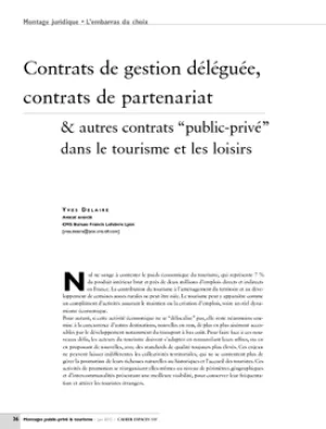 Contrats de gestion déléguée, contrats de partenariat & autres contrats "public-privé" dans le tourisme et les loisirs