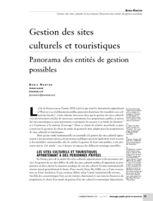 Gestion des sites culturels et touristiques. Panorama des entités de gestion possibles