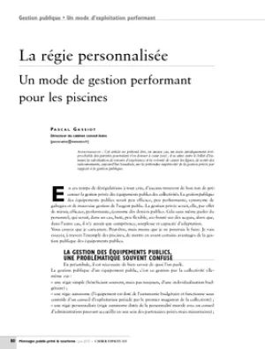 La régie personnalisée. Un mode de gestion performant pour les piscines