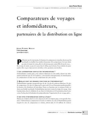 Comparateurs de voyages et infomédiateurs, partenaires de la distribution en ligne