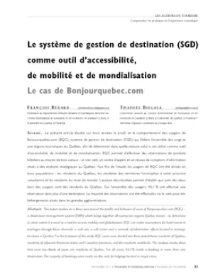 Le système de gestion de destination (SGD) comme outil d'accessibilité, de mobilité et de mondialisation. Le cas de Bonjourquebec.com