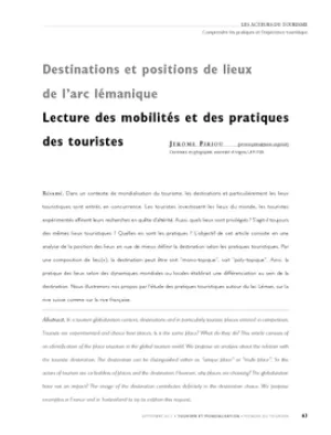 Destinations et positions de lieux de l'arc lémanique. Lecture des mobilités et des pratiques des touristes
