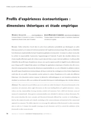 Profils d'expériences écotouristiques : dimensions théoriques et étude empirique