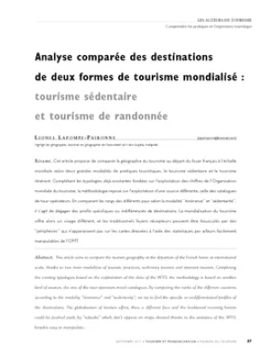 Analyse comparée des destinations de deux formes de tourisme mondialisé : tourisme sédentaire et tourisme de randonnée