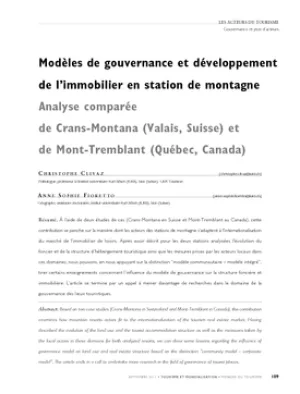 Modèles de gouvernance et développement de l'immobilier en station de montagne. Analyse comparée de Crans-Montana (Valais, Suisse) et de Mont-Tremblant (Québec, Canada)