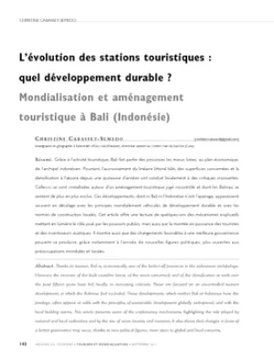 L'évolution des stations touristiques : quel développement durable ? Mondialisation et aménagement touristique à Bali (Indonésie)