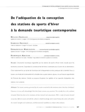 De l'adéquation de la conception des stations de sports d'hiver à la demande touristique contemporaine