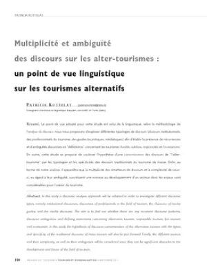 Multiplicité et ambiguïté des discours sur les alter-tourismes : un point de vue linguistique sur les tourismes alternatifs