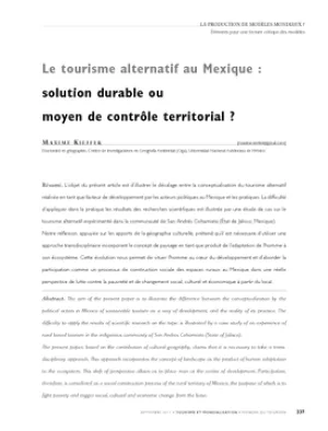 Le tourisme alternatif au Mexique : solution durable ou moyen de contrôle territorial ?
