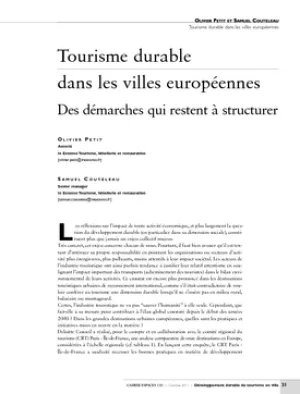 Tourisme durable dans les villes européennes. Des démarches qui restent à structurer