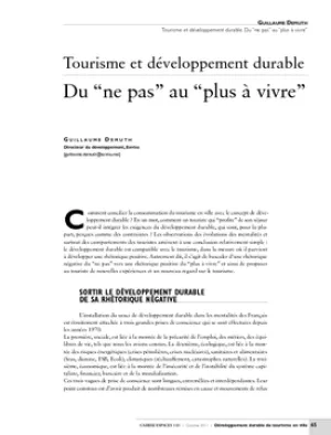 Tourisme et développement durable. Du "ne pas" au "plus à vivre"