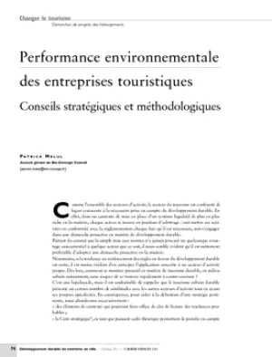 Performance environnementale des entreprises touristiques. Conseils stratégiques et méthodologiques