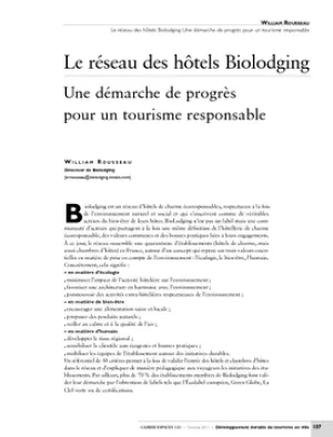 Le réseau des hôtels Biolodging. Une démarche de progrès pour un tourisme responsable