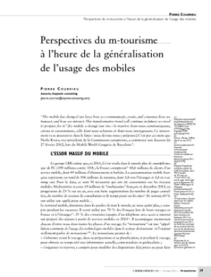 Perspectives du m-tourisme à l'heure de la généralisation de l'usage des mobiles
