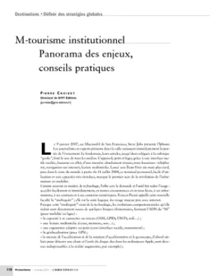 M-tourisme institutionnel. Panorama des enjeux, conseils pratiques