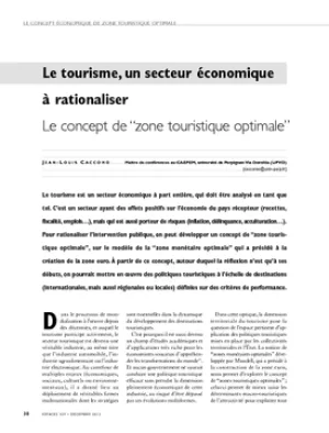 Le tourisme, un secteur économique à rationaliser. Le concept de "zone touristique optimale"