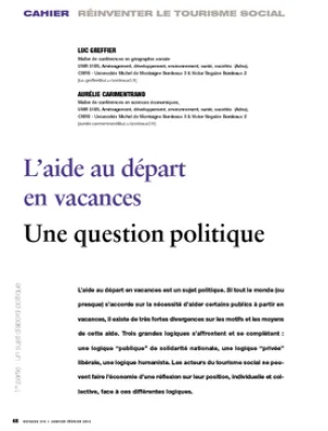 L'aide au départ en vacances. Une question politique