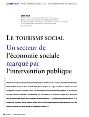 Le tourisme social. Un secteur de l'économie sociale marqué par l'intervention publique