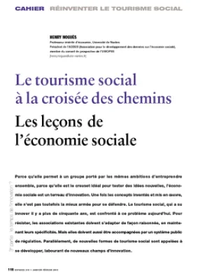 Le tourisme social à la croisée des chemins. Les leçons de l'économie sociale