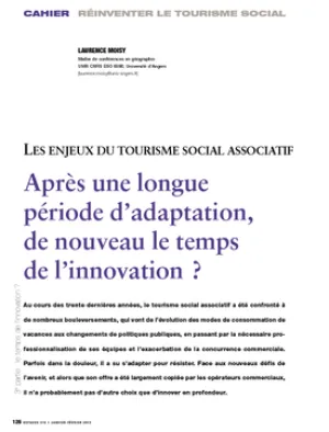 Les enjeux du tourisme social associatif. Après une longue période d'adaptation, de nouveau le temps de l'innovation ?