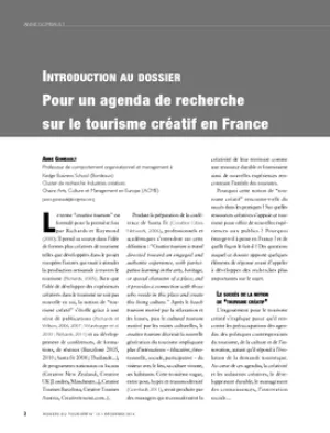 INTRODUCTION AU DOSSIER - Pour un agenda de recherche sur le tourisme créatif en France