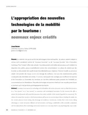 RECHERCHE - L'appropriation des nouvelles technologies de la mobilité par le tourisme : nouveaux enjeux créatifs