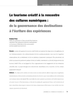 RECHERCHE - Le tourisme créatif à la rencontre des cultures numériques : de la gouvernance des destinations à l'écriture des expériences