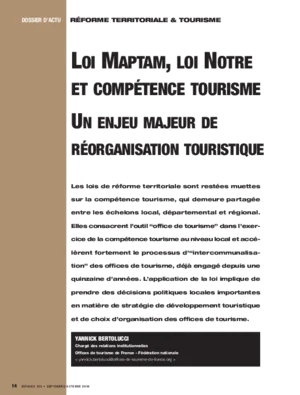 Loi Maptam, loi Notre et compétence tourisme un enjeu majeur de réorganisation touristique