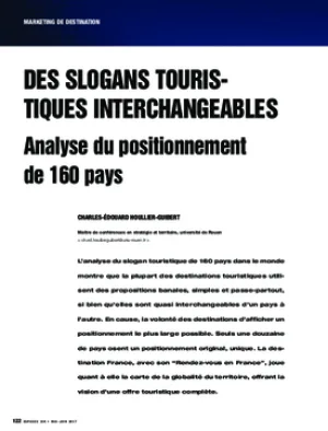 Des slogans touristiques interchangeables. Analyse du positionnement de 160 pays