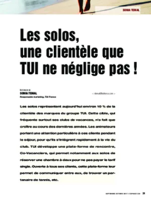 Les solos, une clientèle que TUI ne néglige pas !