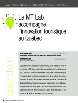 Le MT Lab accompagne l’innovation touristique au Québec