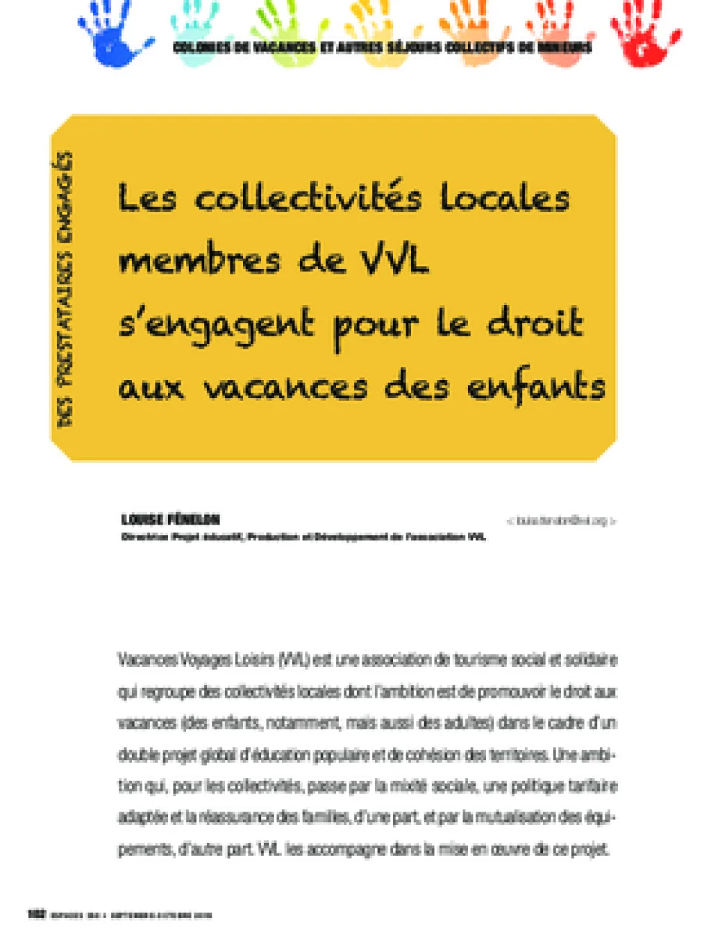 Les collectivités locales membres de VVL s’engagent pour le droit aux vacances des enfants