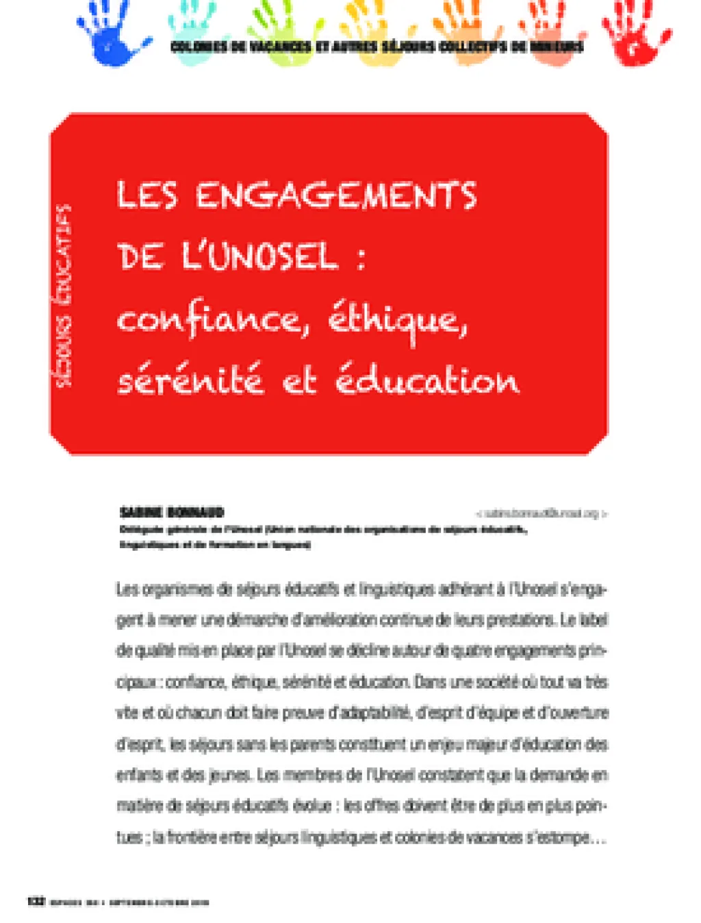 Les engagements de l’Unosel : confiance, éthique, sérénité et éducation