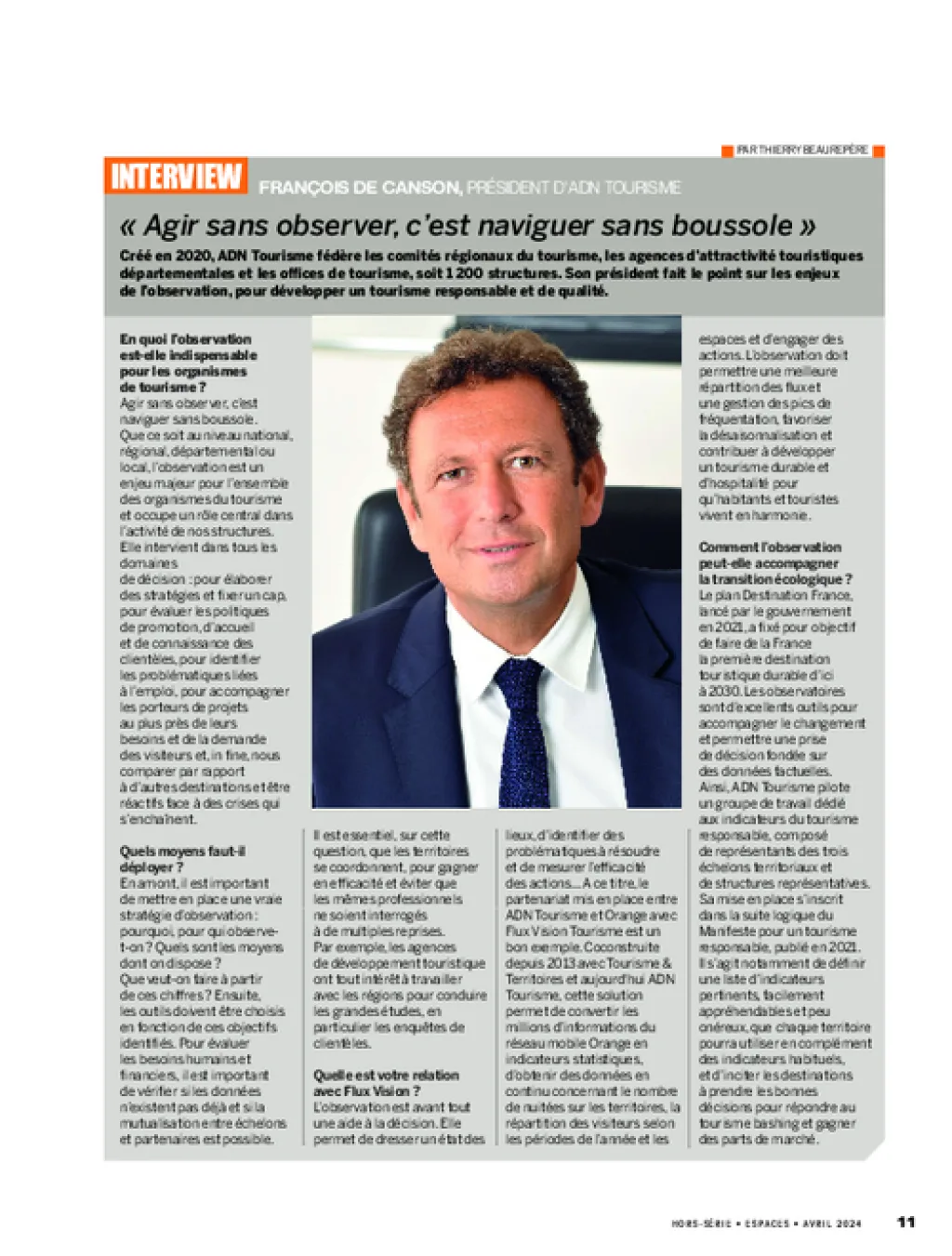 Interview de François de Canson, président d’ADN Tourisme