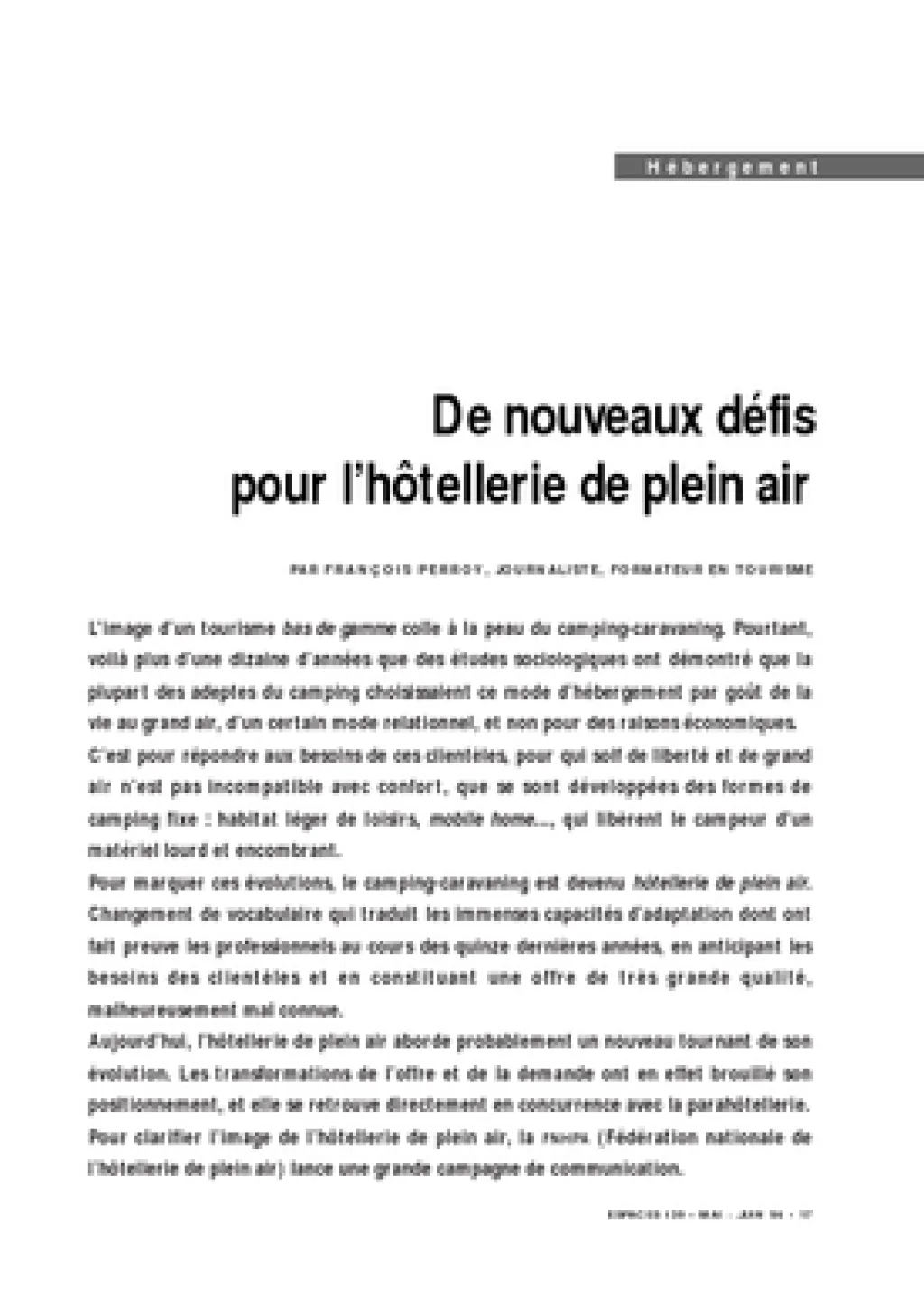 De nouveaux défis pour l'hôtellerie de plein air