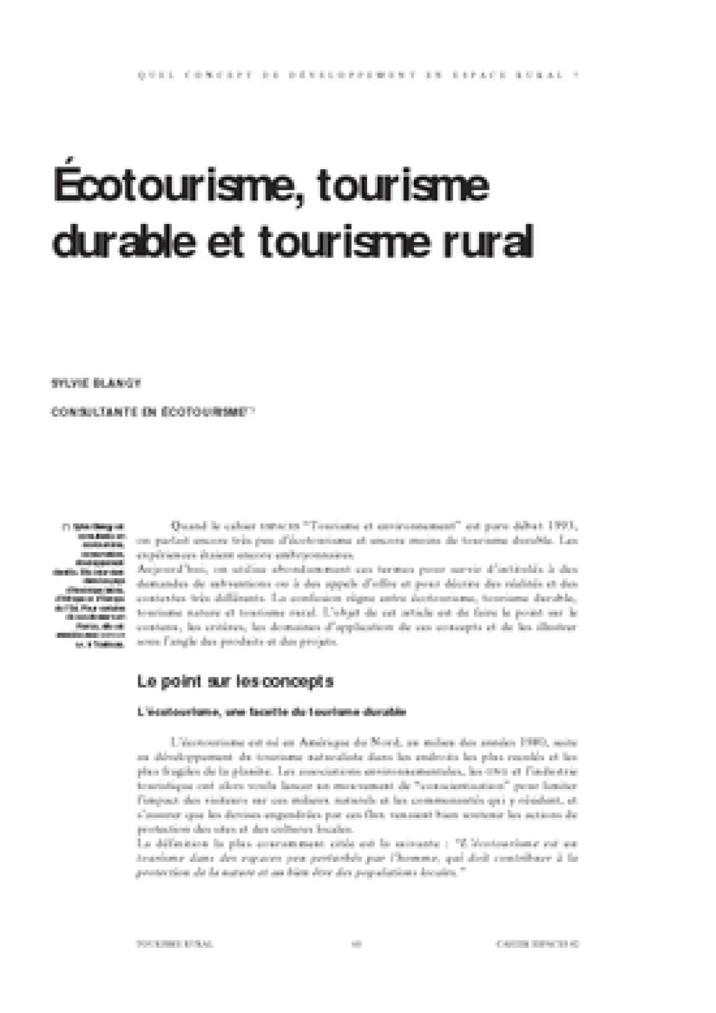 Ecotourisme, tourisme durable et tourisme rural