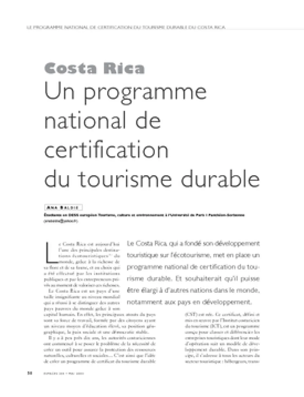 Costa Rica : un programme national de certification du tourisme durable
