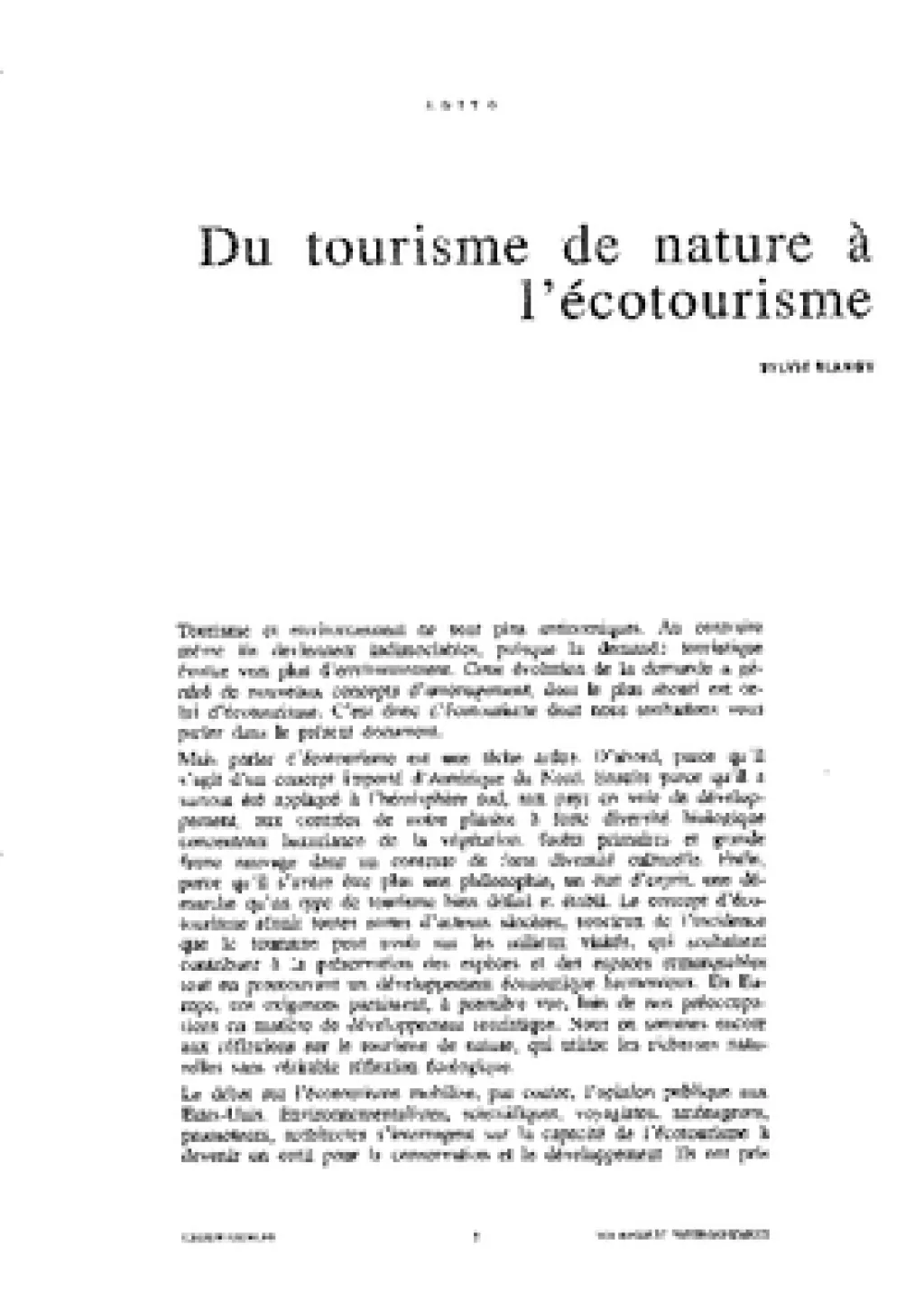 Du tourisme de nature à l'écotourisme
