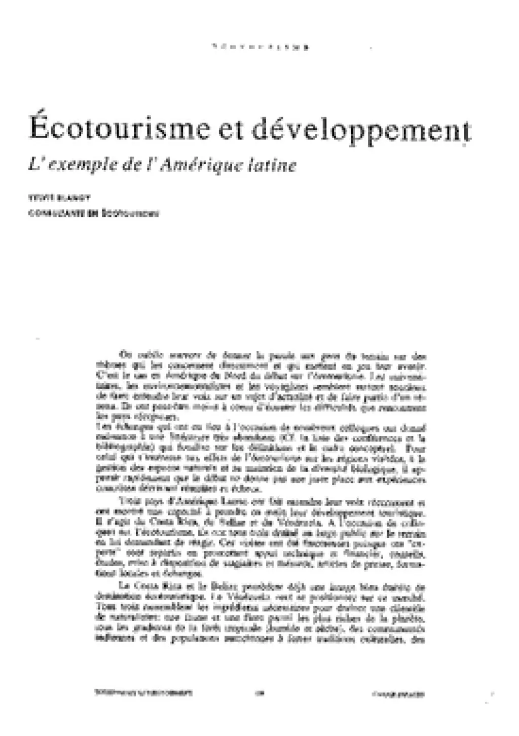 Ecotourisme et développement. L'exemple de l'Amérique Latine