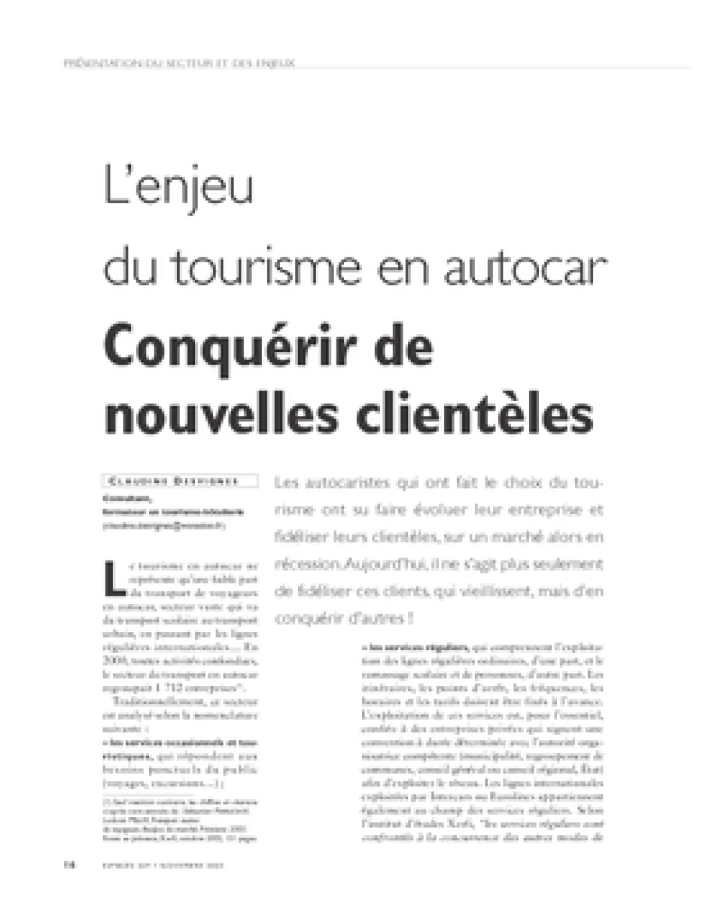 L'enjeu du tourisme en autocar. Conquérir de nouvelles clientèles
