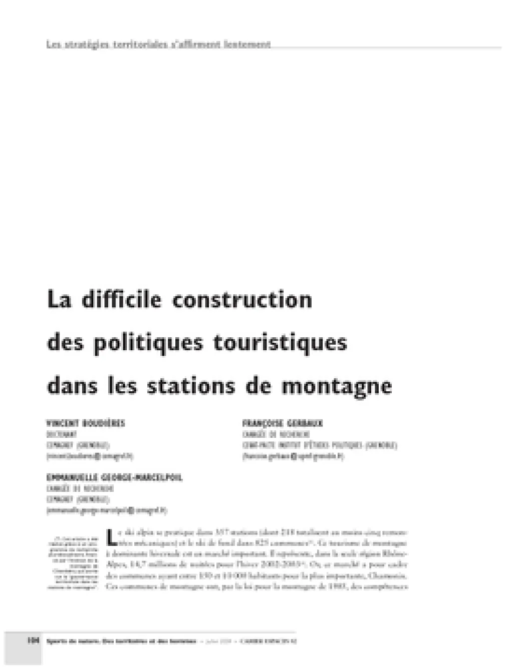 La difficile construction des politiques touristiques dans les stations de montagne