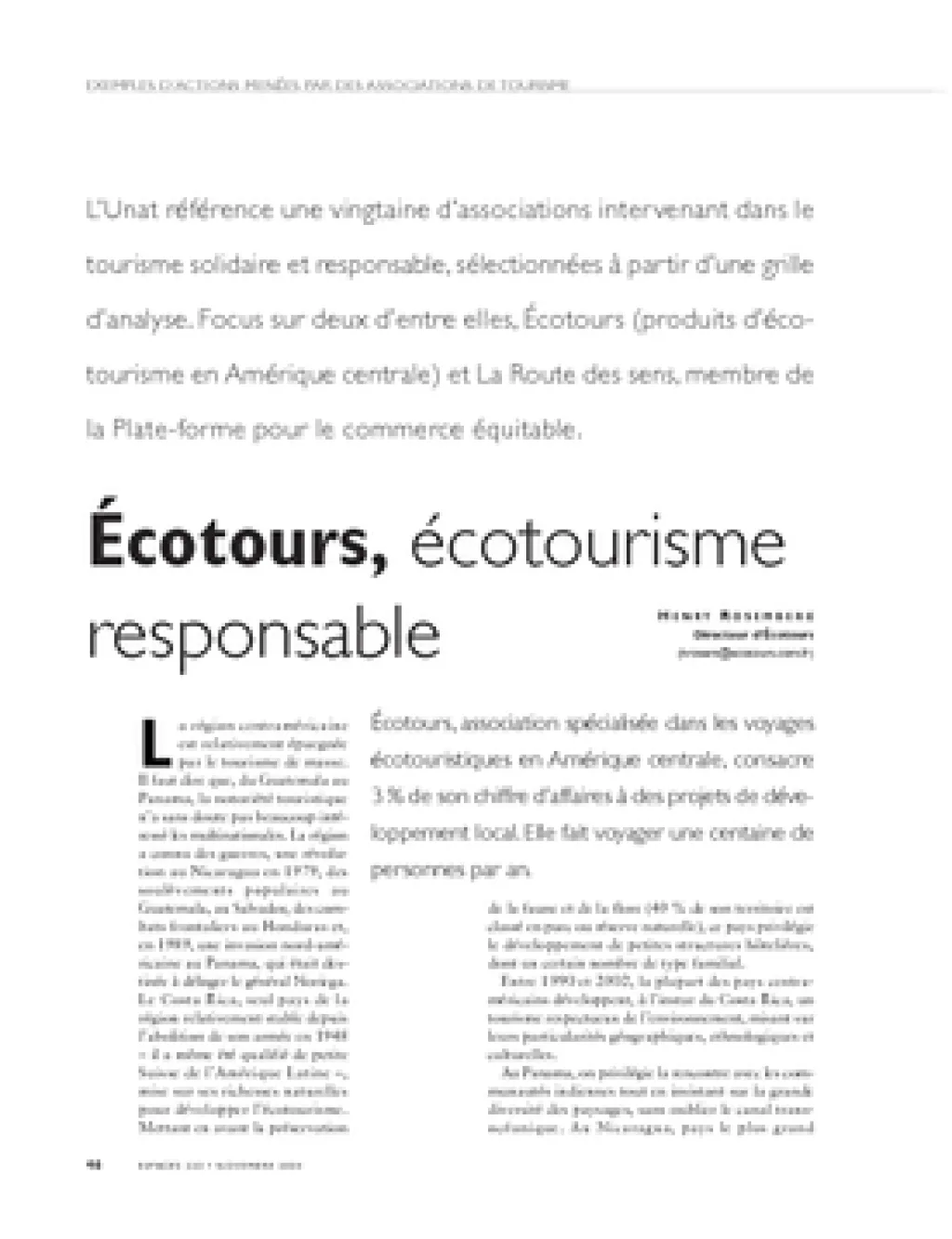 Écotours, écotourisme responsable. La Route des sens, des voyages équitables
