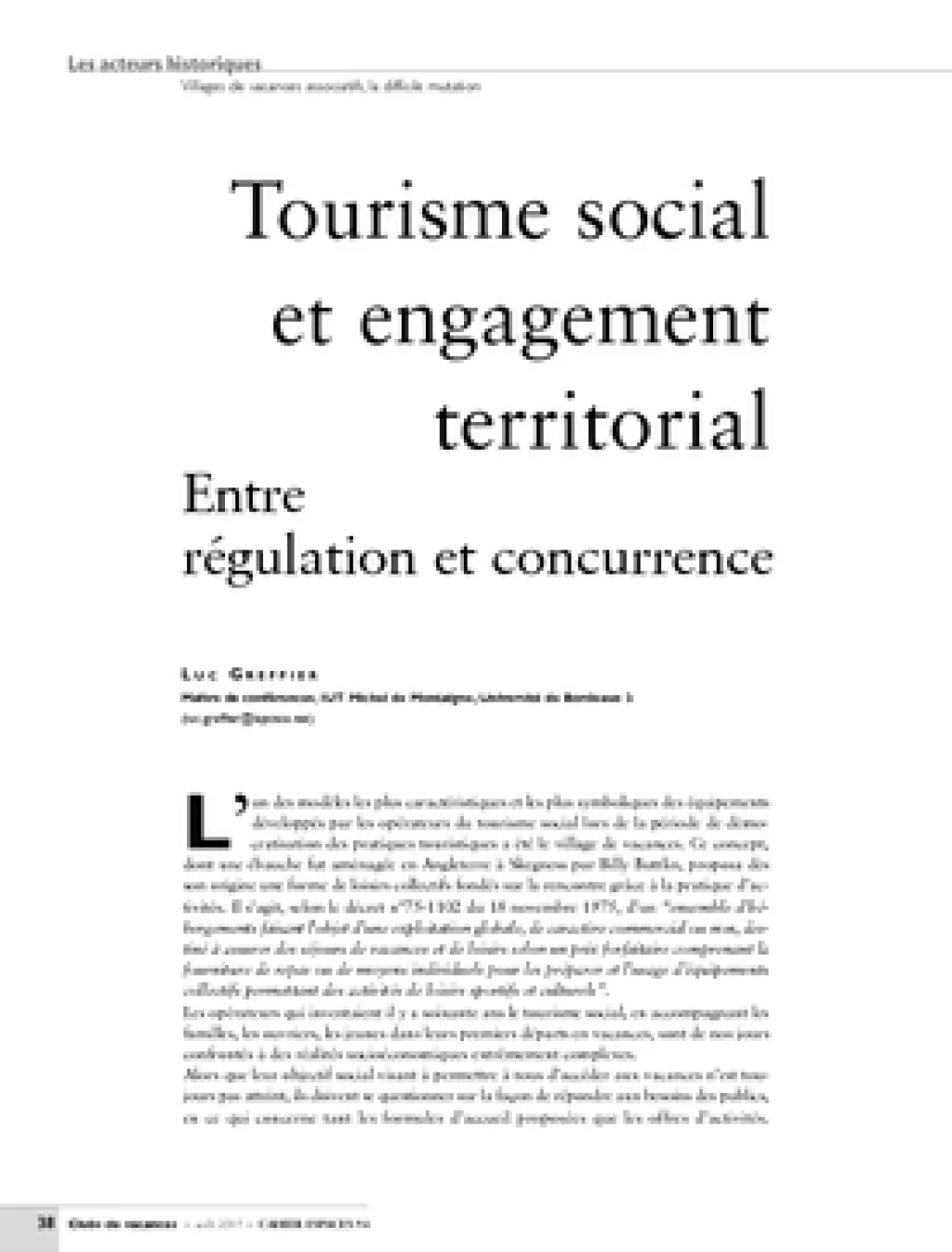 Tourisme social et engagement territorial. Entre régulation et concurrence