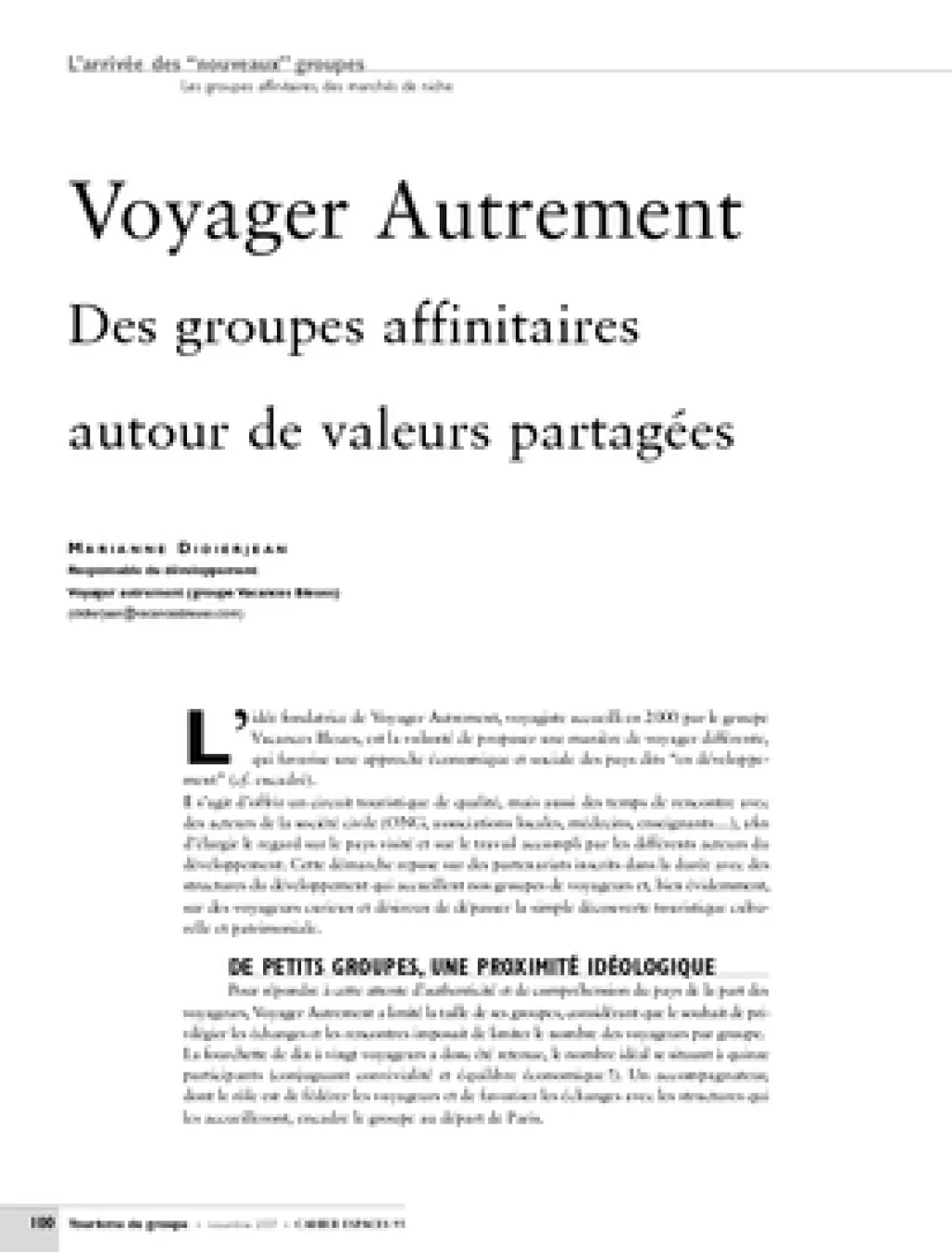 Voyager Autrement. Des groupes affinitaires autour de valeurs partagées