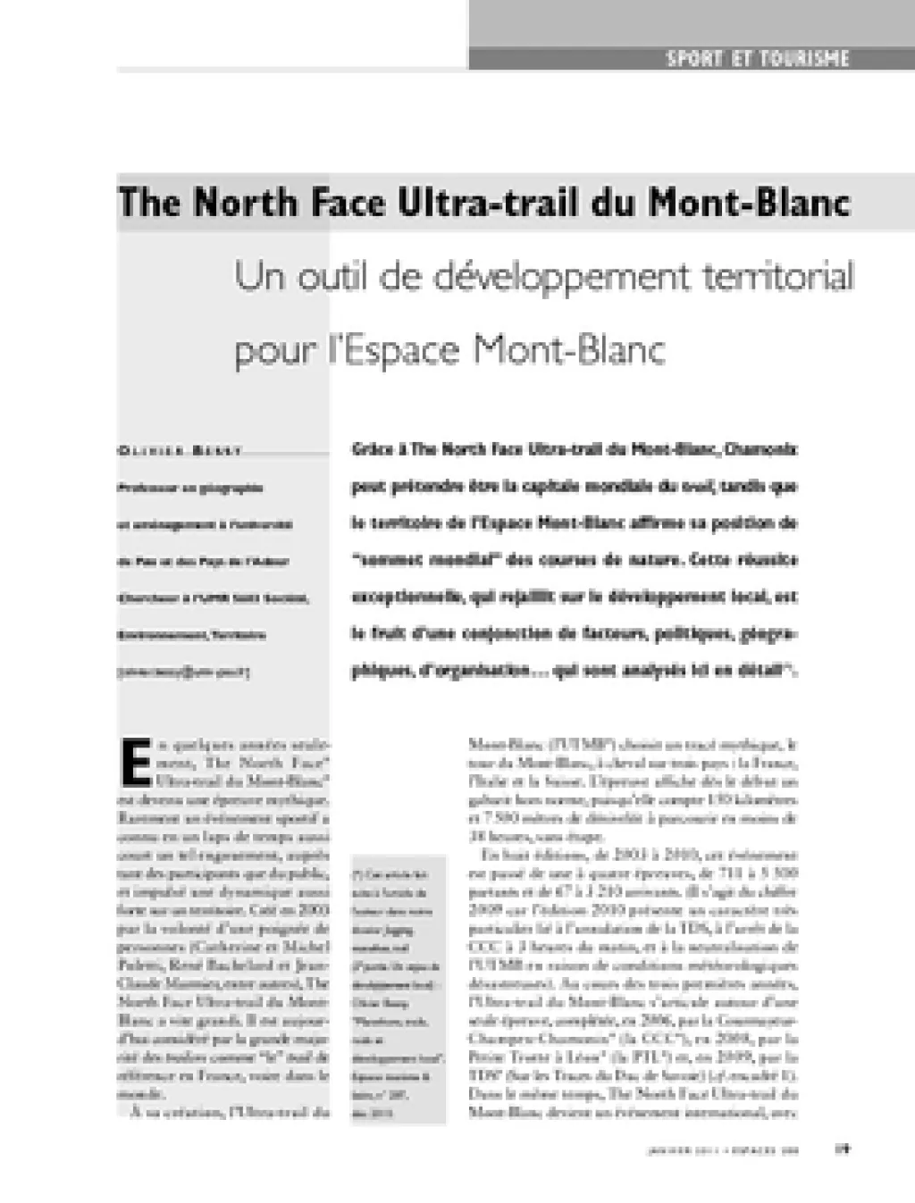 The North Face Ultra-trail du Mont-Blanc. Un outil de développement territorial pour l'Espace Mont-Blanc