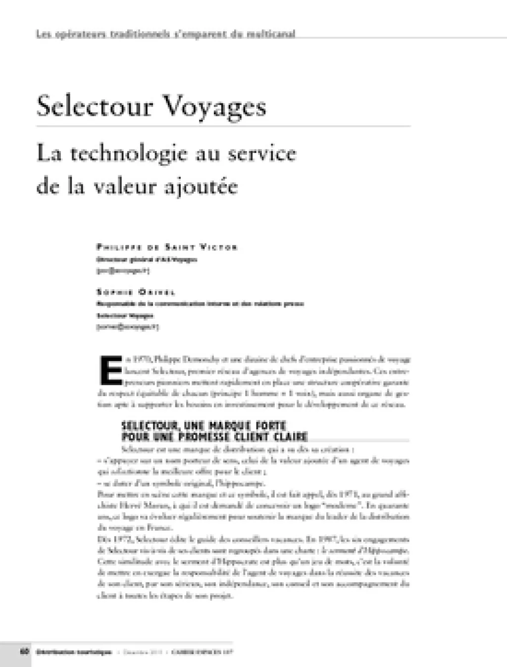 Selectour Voyages. La technologie au service de la valeur ajoutée