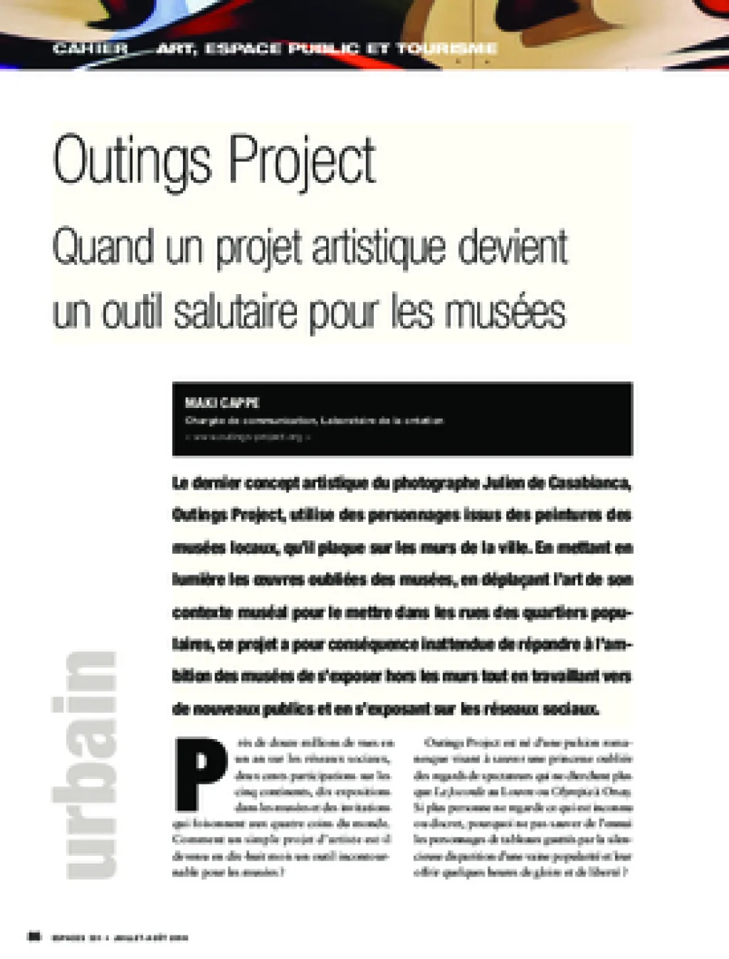 Outings Project. Quand un projet artistique devient un outil salutaire pour les musées